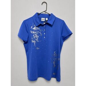 Zenergy Golf By Chico's Polo Shirt Women's Size 1 Blue Foil Rhinestone Stretch